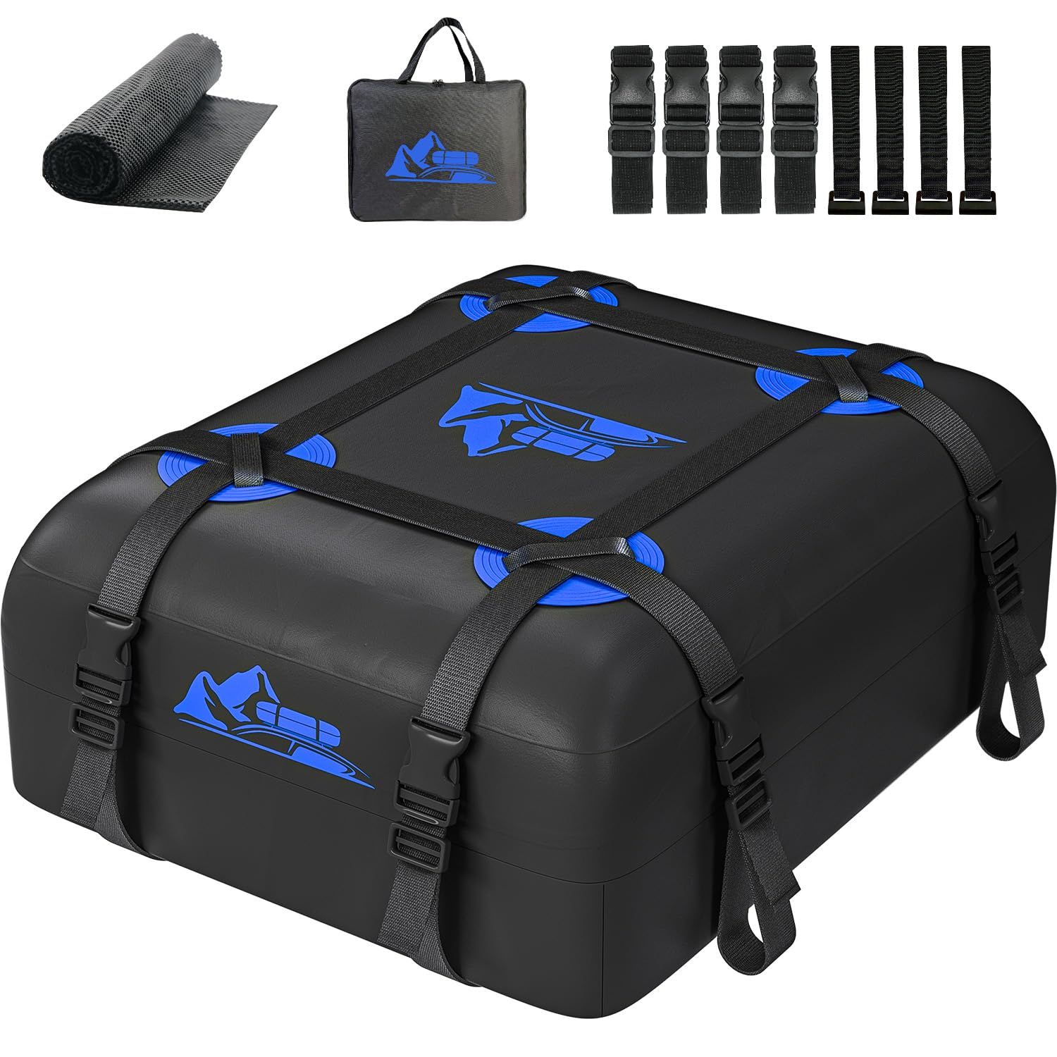 Photo 1 of BATSUVCER Car Rooftop Cargo Carrier Bag 15 Cubic Feet, 100% Waterproof Heavy Duty Car Roof Bag for All Vehicle with/Without Racks - Anti-Slip Mat, 4 Door Hooks, Storage Bags, 4PCS 3.8CM Straps(Blue)