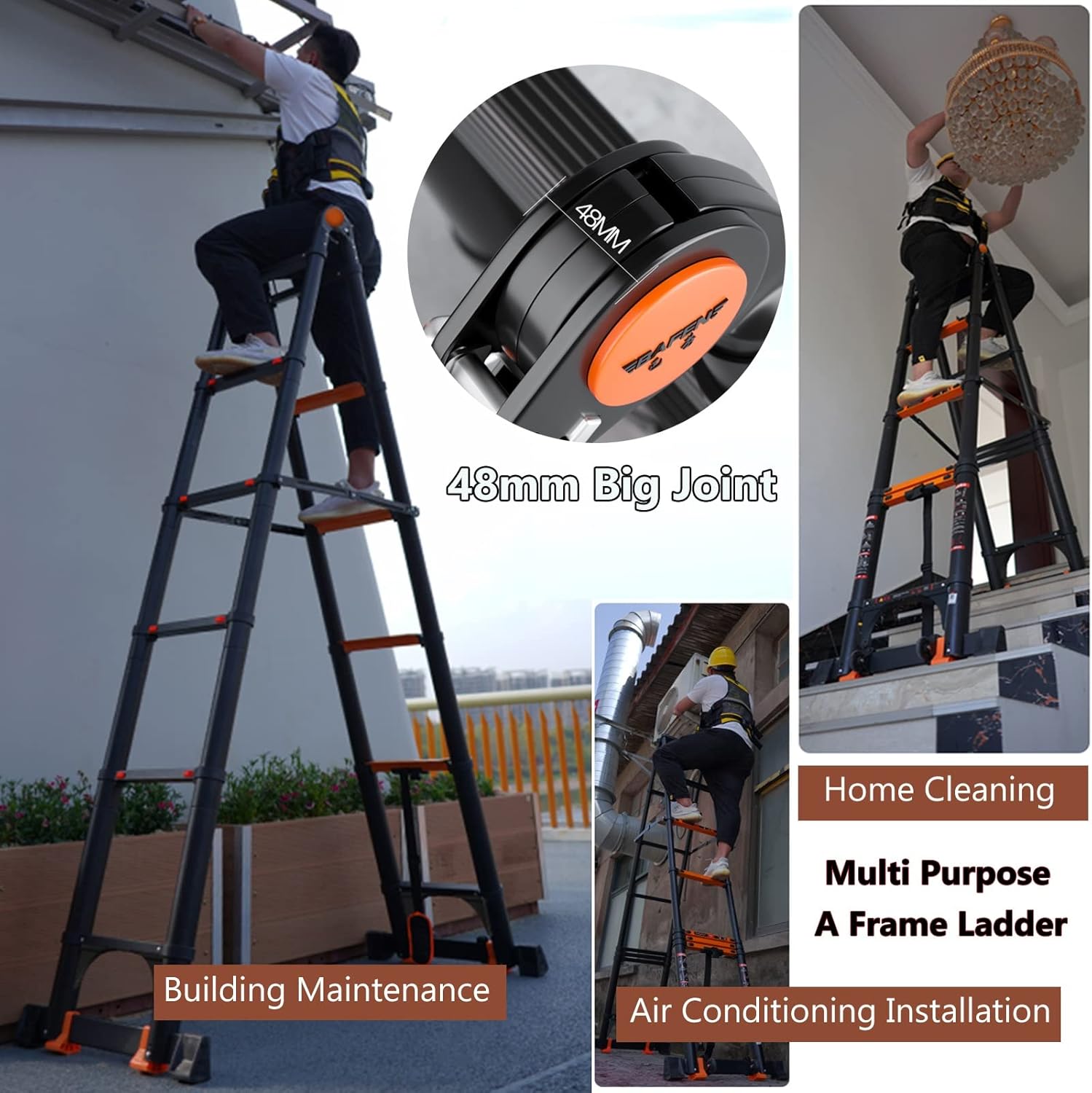 Folding a Frame Telescoping Ladder Outdoor Extension, Compact Non-Slip Telesretractable Ladder for Indoor Stairs Exterior Steps/1.7M+1.7M=3.3M