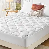 Queen Size Mattress Topper, Thick Quilted Fitted Mattress Pad Cover Breathable Bamboo Viscose Cooling Mattress Protector with 6-18 Inch Deep Pocket, Machine Washable (60x80 inch, White)