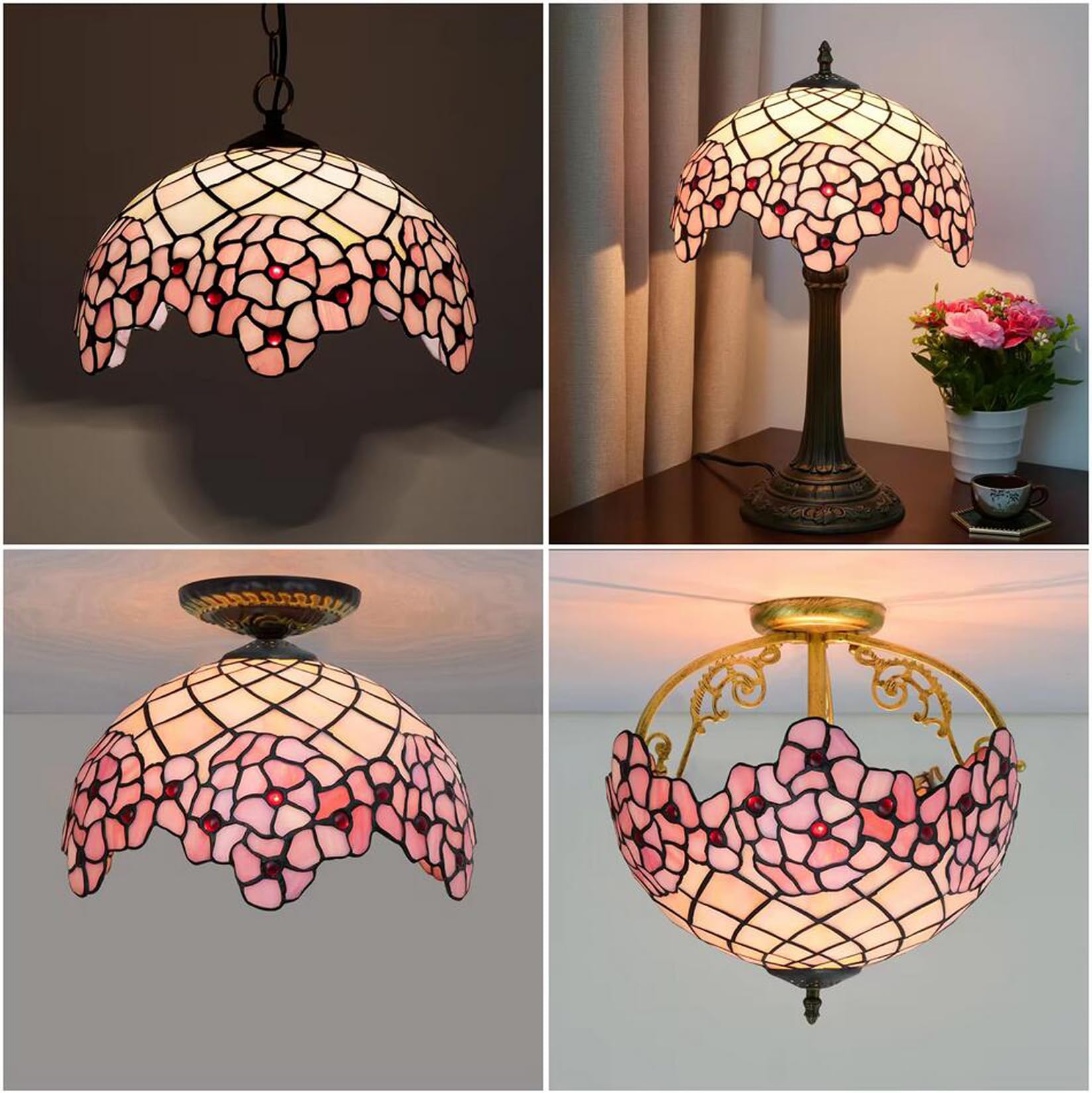 AIBOTY Sostituzione paralume in vetro colorato da 12 pollici con cappuccio, Paralume rosa e rosa rossa, Accessori per paralumi vintage per Lampade da Tavolo Lampade a Sospensione