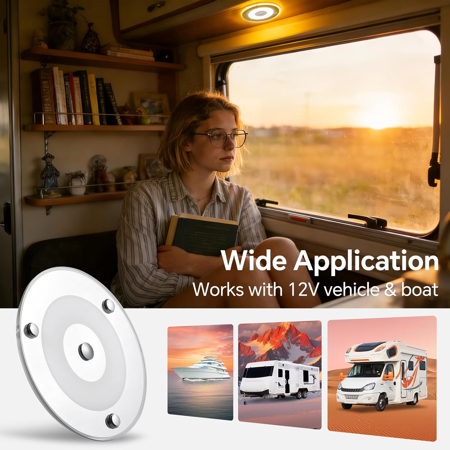 2 Pack 12V LED Ceiling Dome Light 400LM, 4.75" Dimmable Interior Light for RV Boat Camper Van Travel Trailer Truck Sailboat Interior Lighting,Surface Mount & Touch Switch (Warm White)