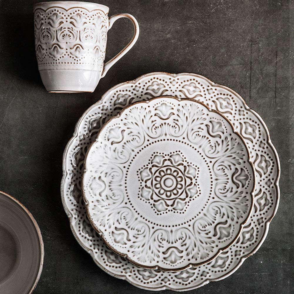 Ceramiczne zastawy stołowe, 16-częściowe zestawy obiadowe, ceramiczne zestawy obiadowe w europejskim stylu pastoralnym, kompletna zastawa stołowa obejmująca talerze, miski i kubki