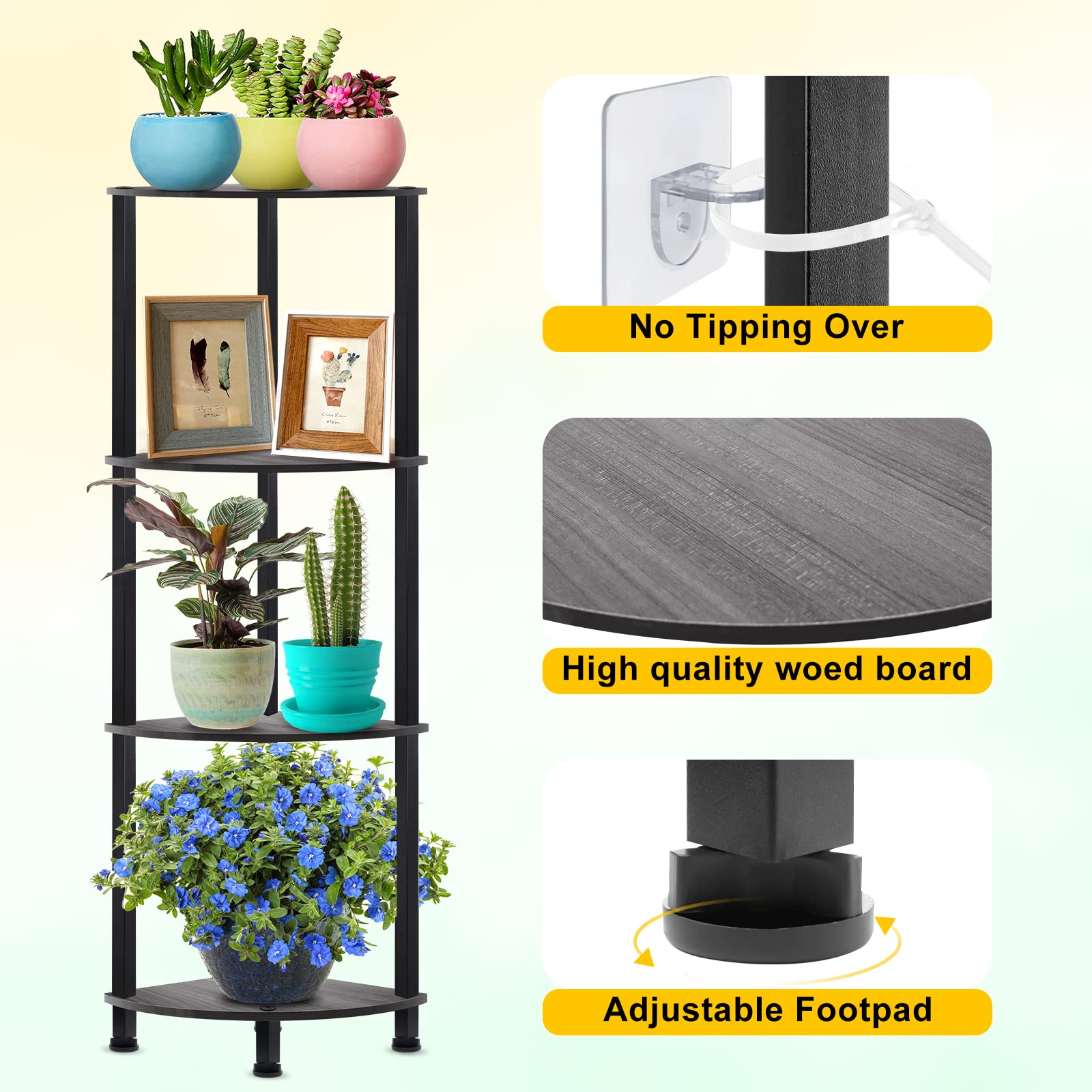Plant Stand Indoor, 4 Tiers Tall Plant Stands for Indoor Plants, Corner Display Rack Multiple Plant Shelf for Living Room Patio