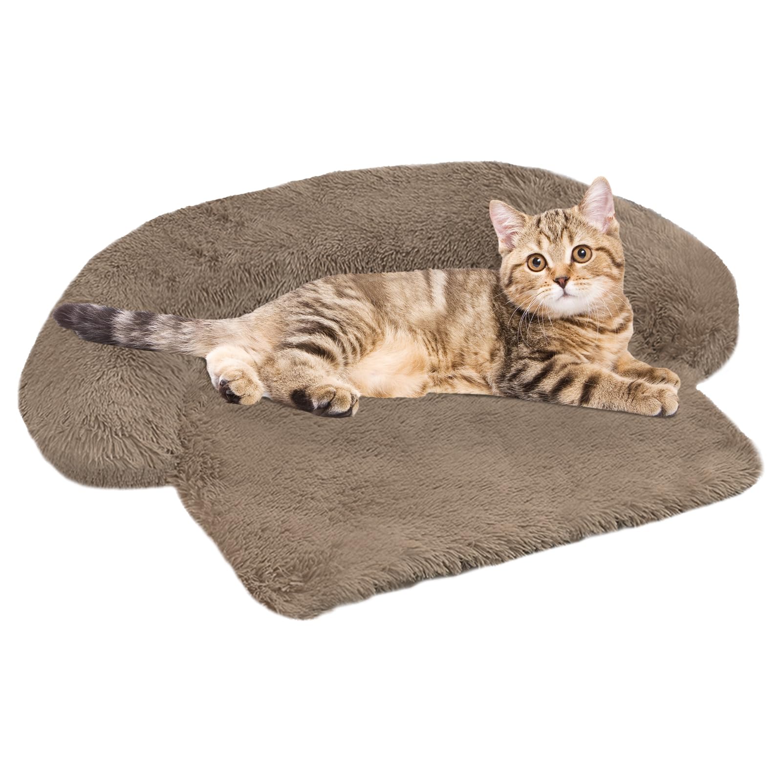 Calming Dog Bed Fluffy Plush Dog Mat for Furniture Protector with Removable Washable Cover for Large Medium Small Dogs and Cats (XS(31“x23.5”x5), Camel)