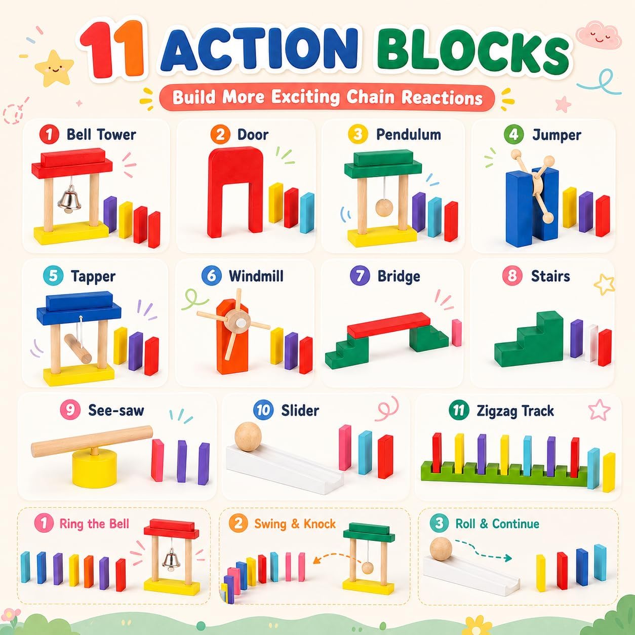 1000 PCS Dominoes Set for Kids with Extra 20 Blocks, Colorful Dominos Tiles for Building, Stacking, Racing, Tumbling, Wood Domino with Storage Bag and Box image 4