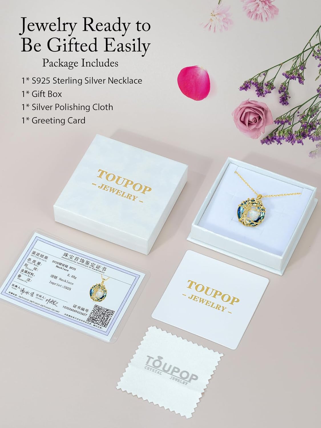 TOUPOP Tree of Life Birthstone Necklace 925 Sterling Silver Pendant Austrian Crystal Jewelry Anniversary Valentine's Day Birthday Gifts for Women Mom Her Wife - Image 6