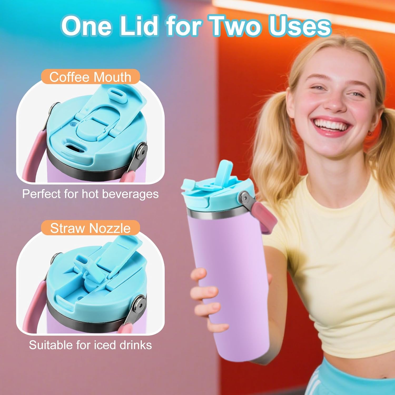 32 oz Tumbler with Handle and Flip Straw,Keep Cold or Hot,Fits in Cup Holder,Reusable Leak Proof Stainless Steel Vacuum Water Bottle,Suitable for Home Gym Trave, Easy to Carry(Black) - Image 4