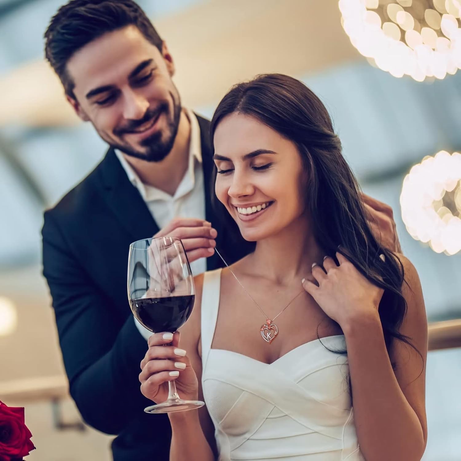 Iefil Rose Heart Necklaces Gifts for Women, 925 Sterling Silver Rose Heart Initial Letter Necklace for Her Mom Wife Girlfriend - Image 3