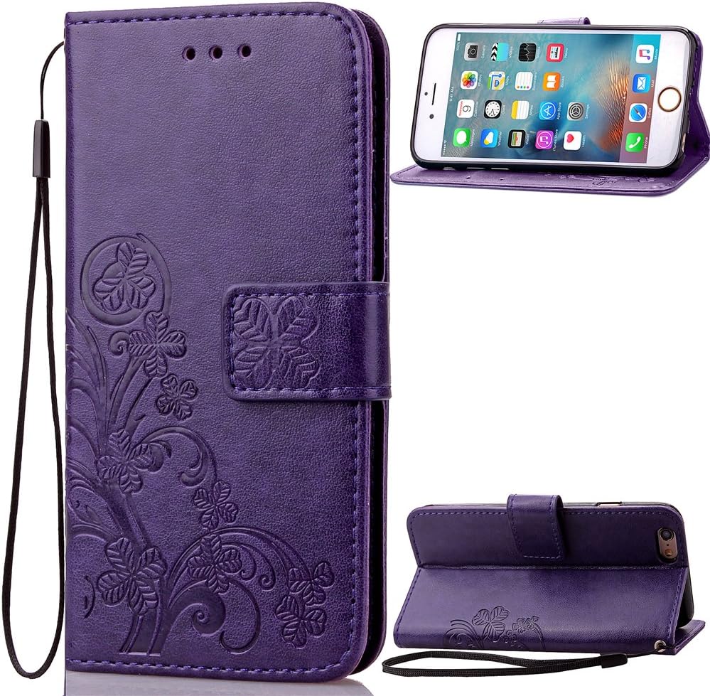 Qiaogle Phone Case - PU Leather Stand Wallet Flip Case Cover for OPPO A37 (5.0 inch) - SD05 / Purple Lucky Clover