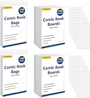 Bolsas y tableros de cómics actuales, 200 fundas para cómics y 200 tableros de cómics, almacenamiento transparente de cómics sin ácidos, tableros de respaldo de cómics de 27 puntos, tablero