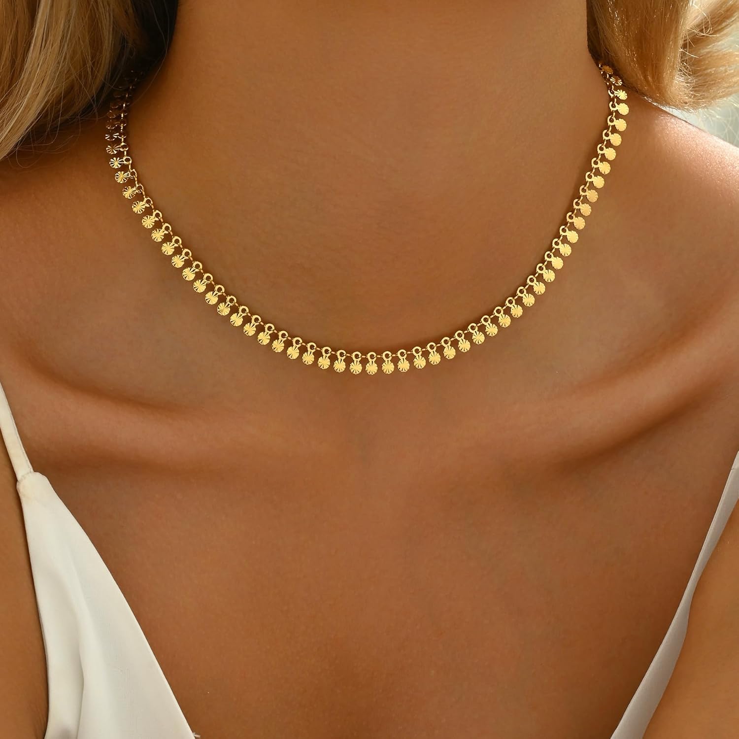 18K Gold Plated Beaded Necklaces for Women Dainty Circle Coin Butterfly Star Drop Cute Tassel Choker Chain Trendy Stainless Steel Jewelry - Image 2