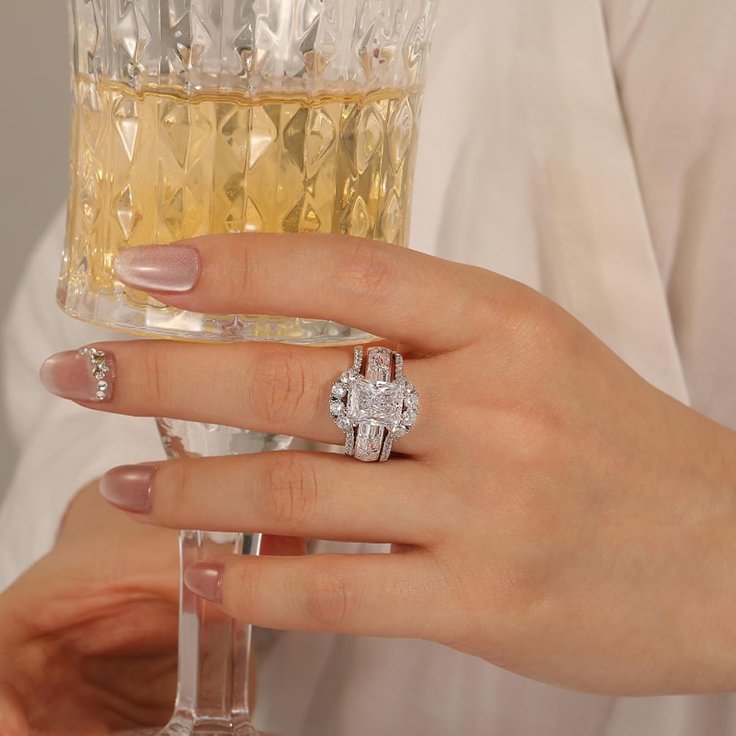 Jeulia 3PCS Wedding Ring Set for Her, 925 Sterling Silver 5.2CT Round Cut Women's Bridal Sets Romantic Anniversary Engagement Promise Gift with Jewelry Box