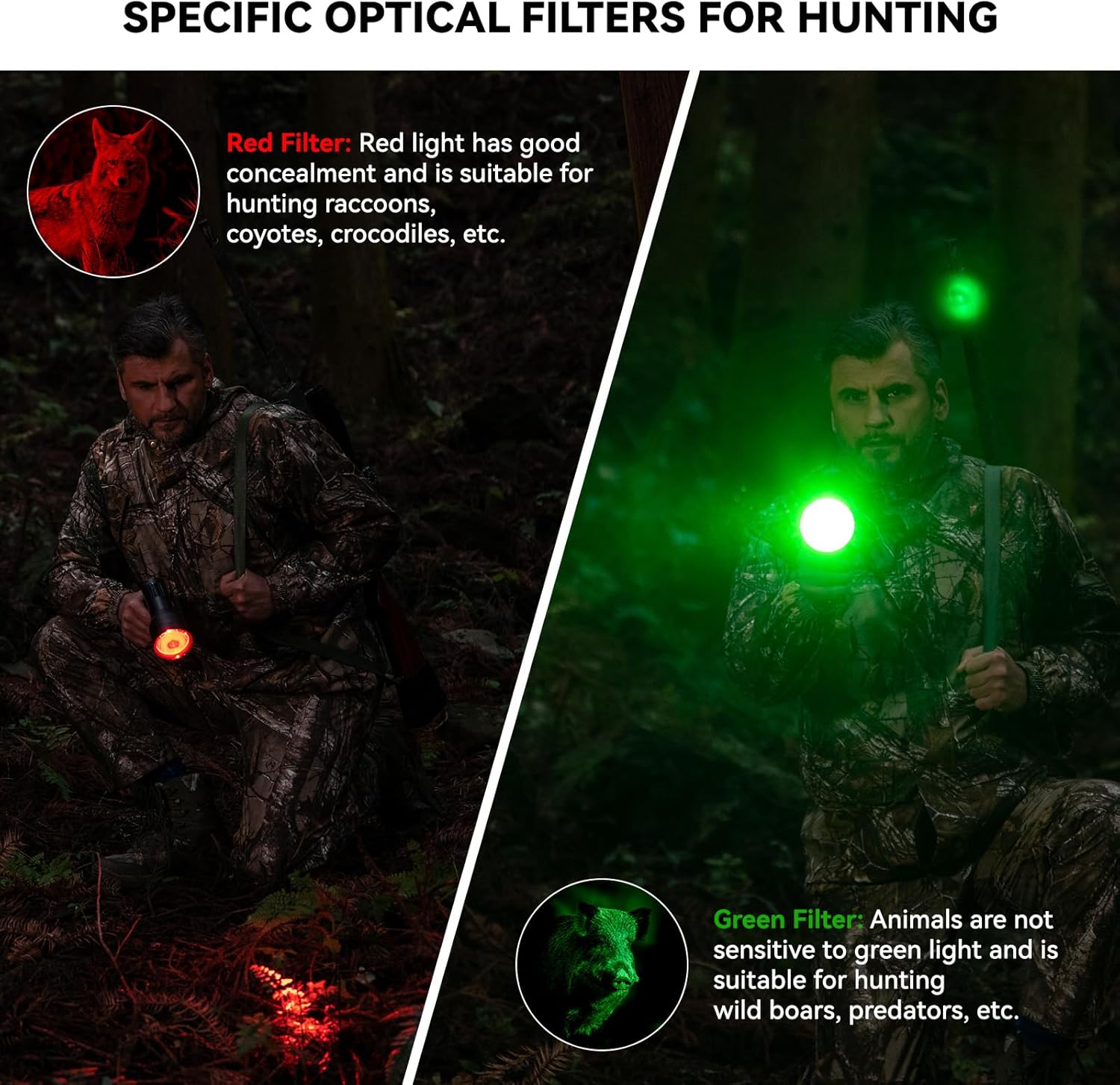 GearOZ Hunting Spotlight Flashlight, 46000LUX Rechargeable Spot Light IPX5 Waterproof Handheld LED Hunter Light with Red Green Filter for Hunting Coyotes Predators Coons Varmints Hogs Camping Hiking