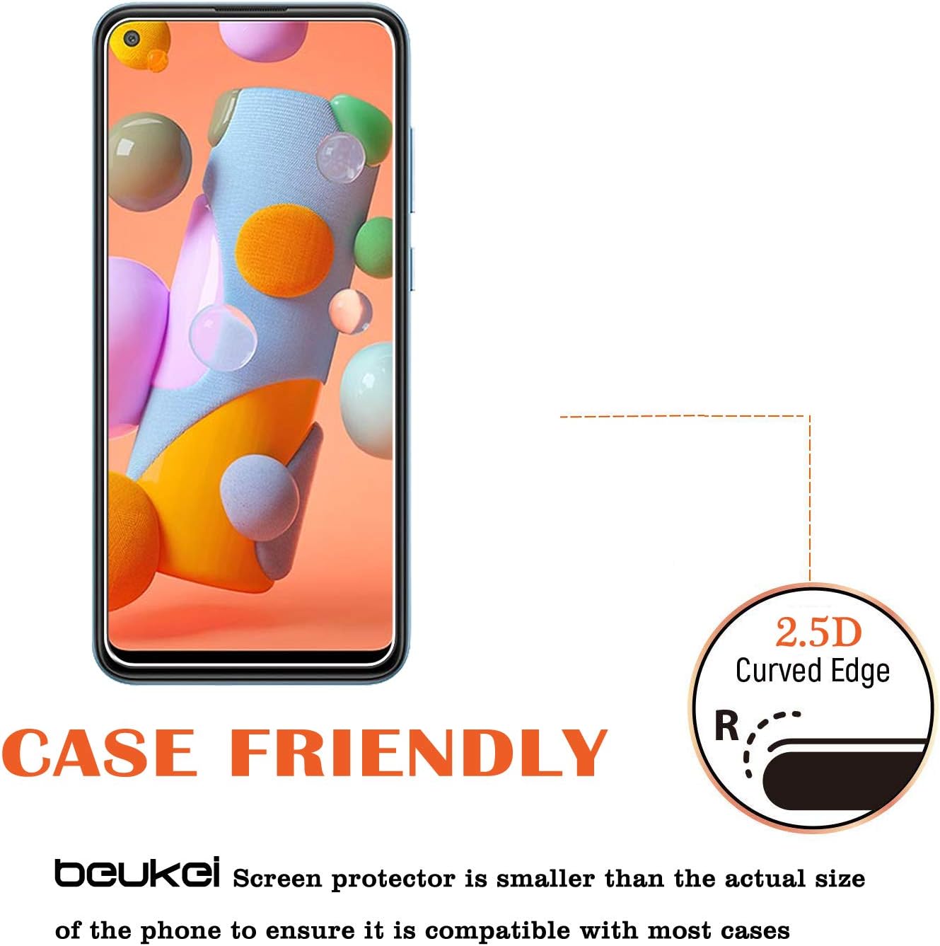 beukei (4 Pack) Compatible for Samsung Galaxy A11 Screen Protector Tempered Glass, Full Screen Coverage, Anti Scratch, Bubble Free