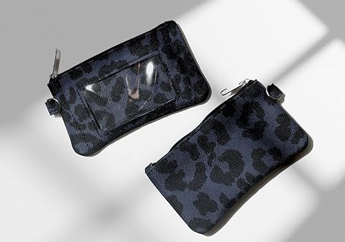 Vista 4 de DQL Llavero de cartera con estampado de leopardo, funda de identificación con cremallera, llavero de cartera de identificación