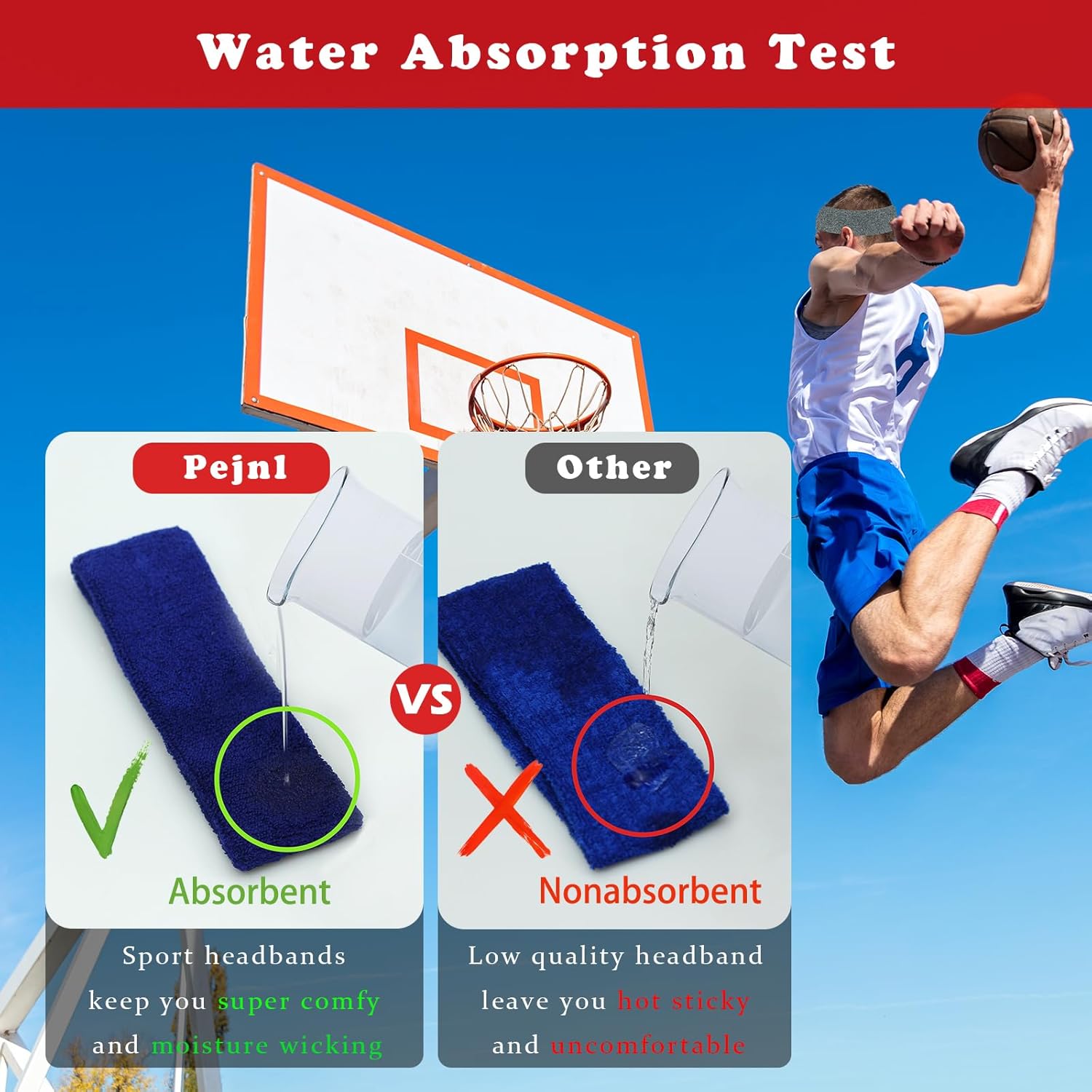 Sweatbands Sports Headbands for Men & Women - 3 Pack Moisture Wicking Cotton Headband for Tennis, Basketball, Running, Gym - Sweat Band - Image 6