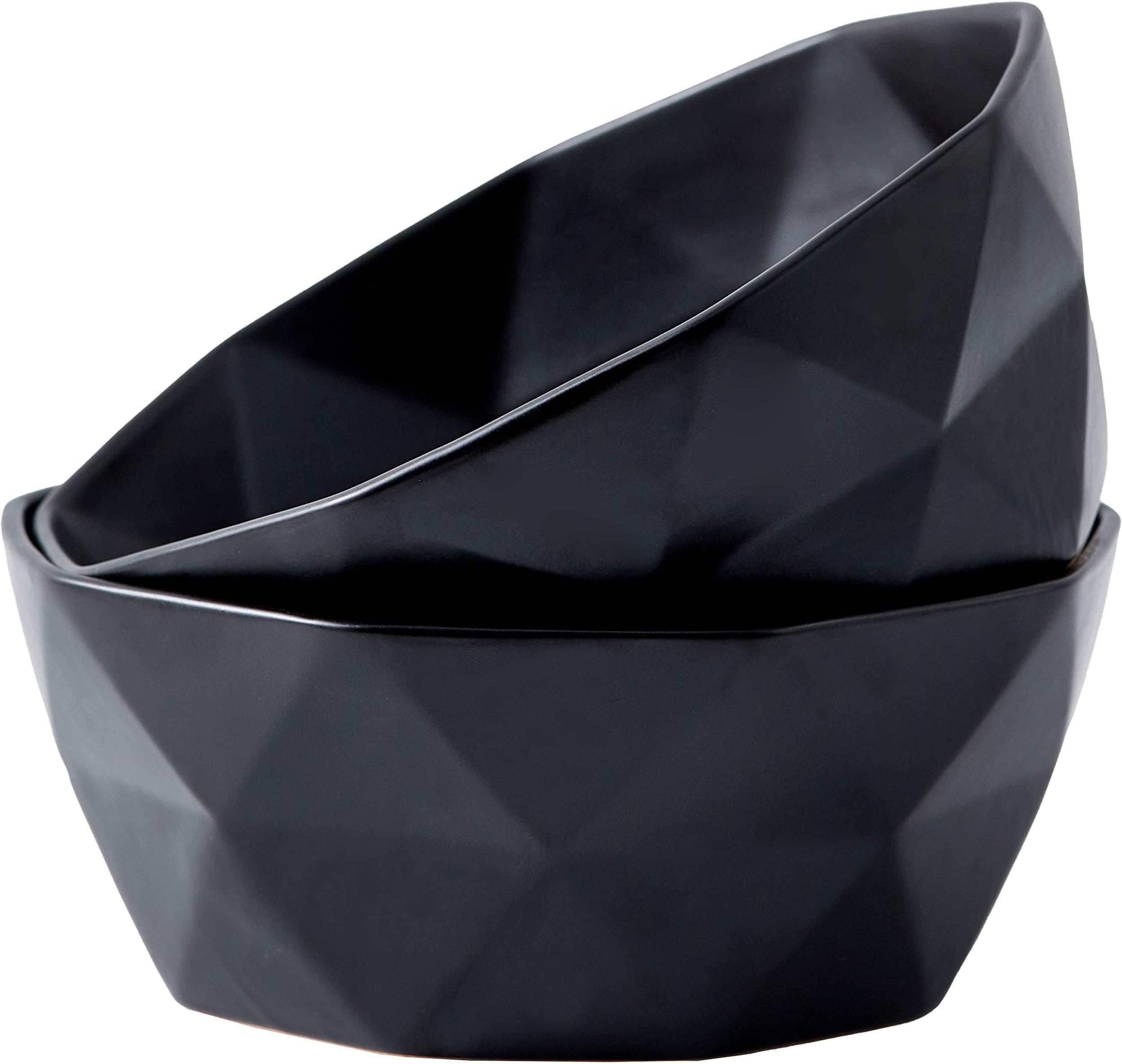 Bruntmor Geometric Ceramic 60 oz Bowls - Oven to Table Bakeware Bowls - Elegant Matte Serving Bowls for Soup, Cereal, Salads, Pasta, Dessert & Snack Bowls - Oven Safe Bake and Serve Bowls, Black