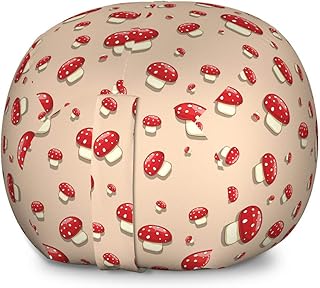 Ambesonne Mushroom Storage Toy Bag Chair, Woodland Themed Illustration of Spotted Toadstool Summer Season Forest Cartoon, Stuffed Animal Organizer Washable Bag, Large Size, Ivory Red Tan