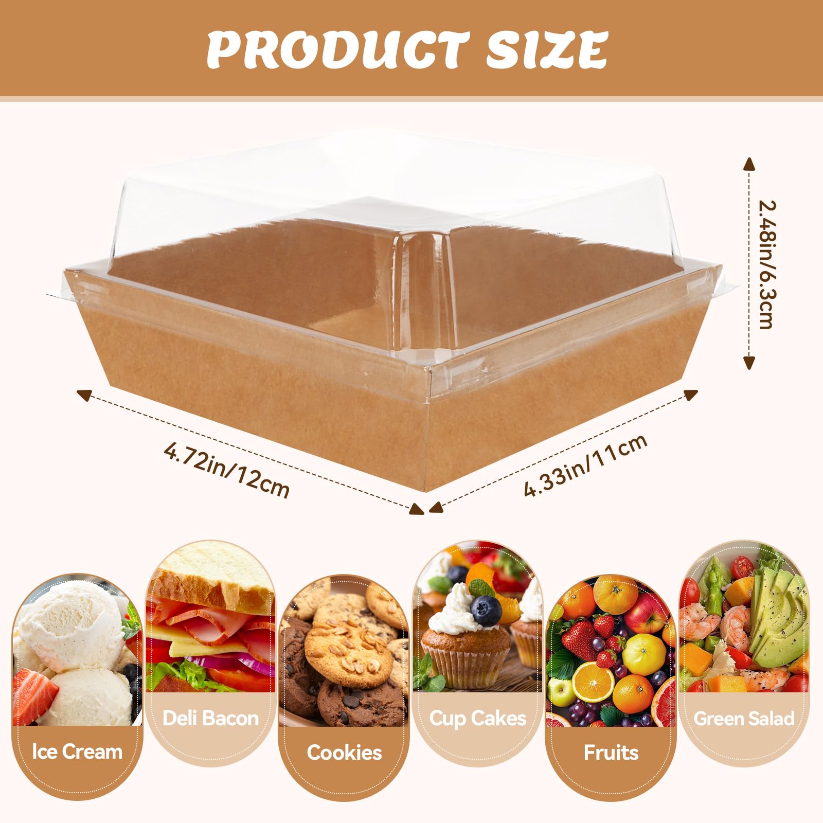 Confezione da 54 piccole scatole per salumi con coperchio trasparente, mini scatole di carta per salumi da asporto, contenitori usa e getta con coperchio, scatole da dessert per panini