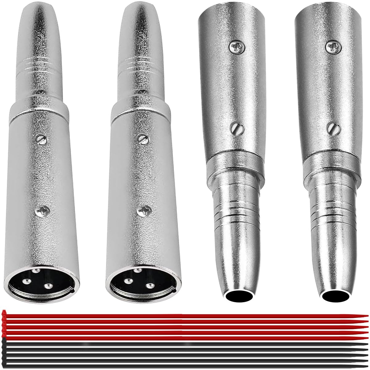 4 Pieces 3 Pin XLR Male to 6.35mm Jack Socket Audio Adapter Zinc Alloy Metal Housing Silver Tone Compatible with Stereo Microphone