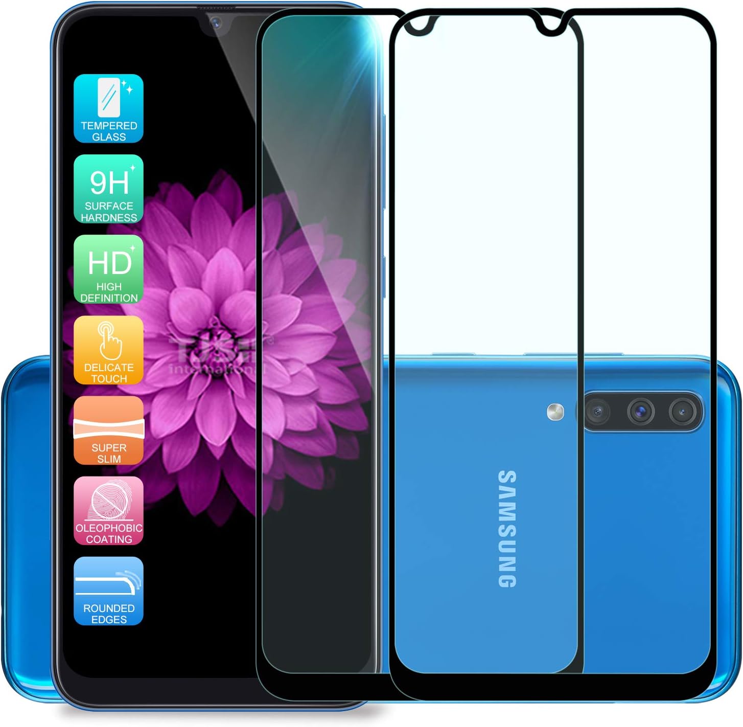 TJS [2-PACK] Compatible with Samsung Galaxy A50/Galaxy A30/Galaxy A20 [Full Screen Coverage][Tempered Glass] Case Friendly Screen Protector Bubble Free Anti-Scratch Anti-Fingerprint (Black)