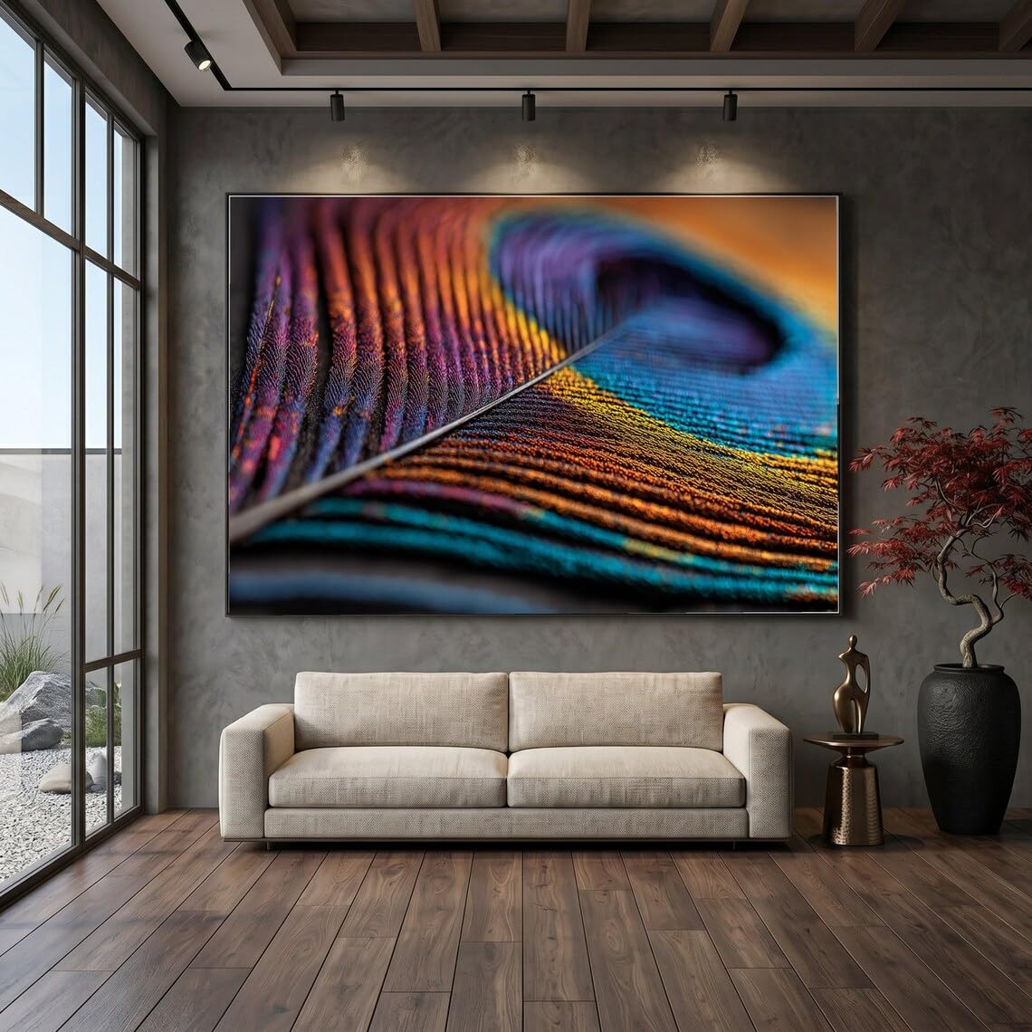 Toile plume de paon art mural nature coloré décoration abstraite