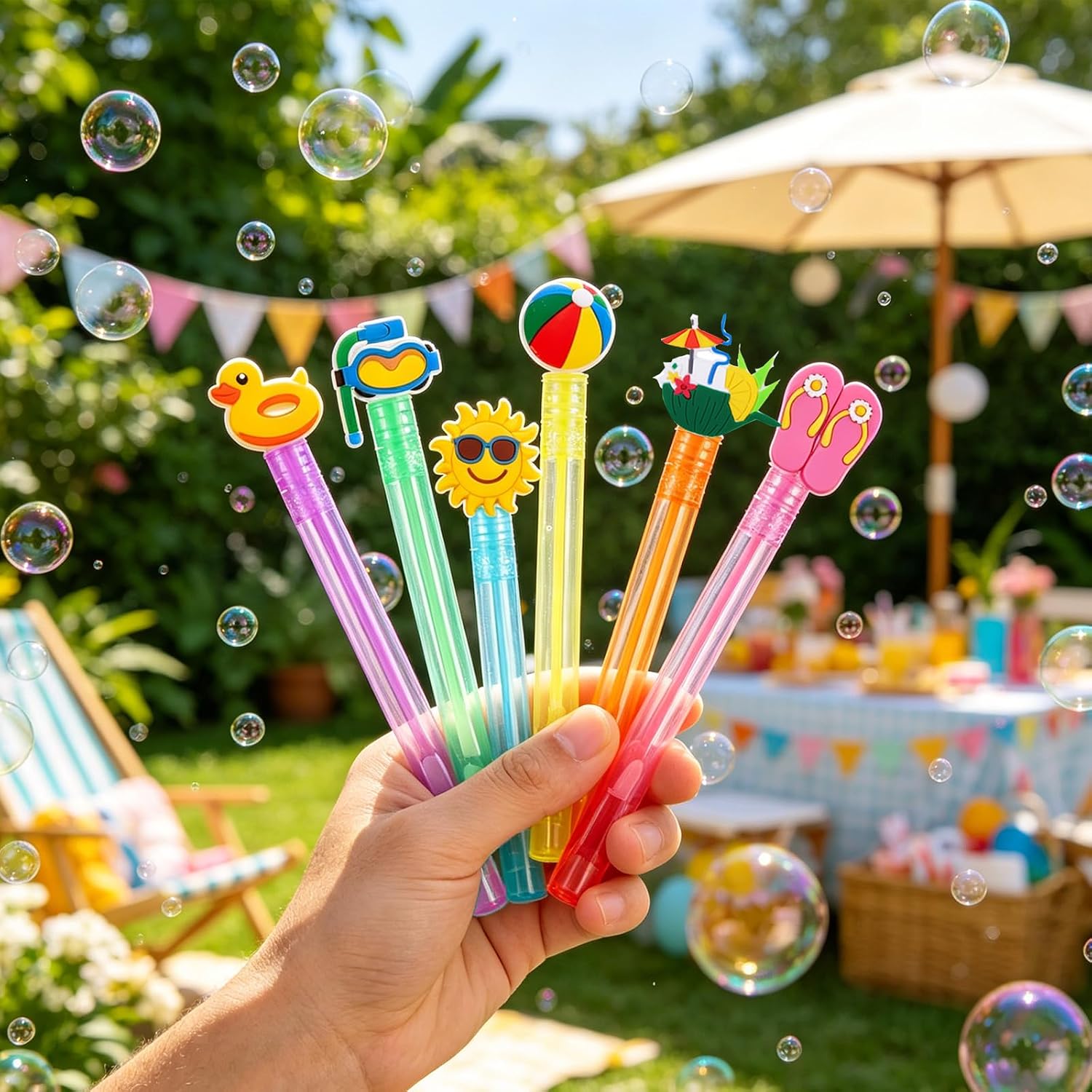 24 PCS Summer Pool Party Mini Bubble Wand,Beach Hawaii Theme Bubble Wand Birthday Party Decorations,Pinata Goodie Bag Stuffers（8 Style）