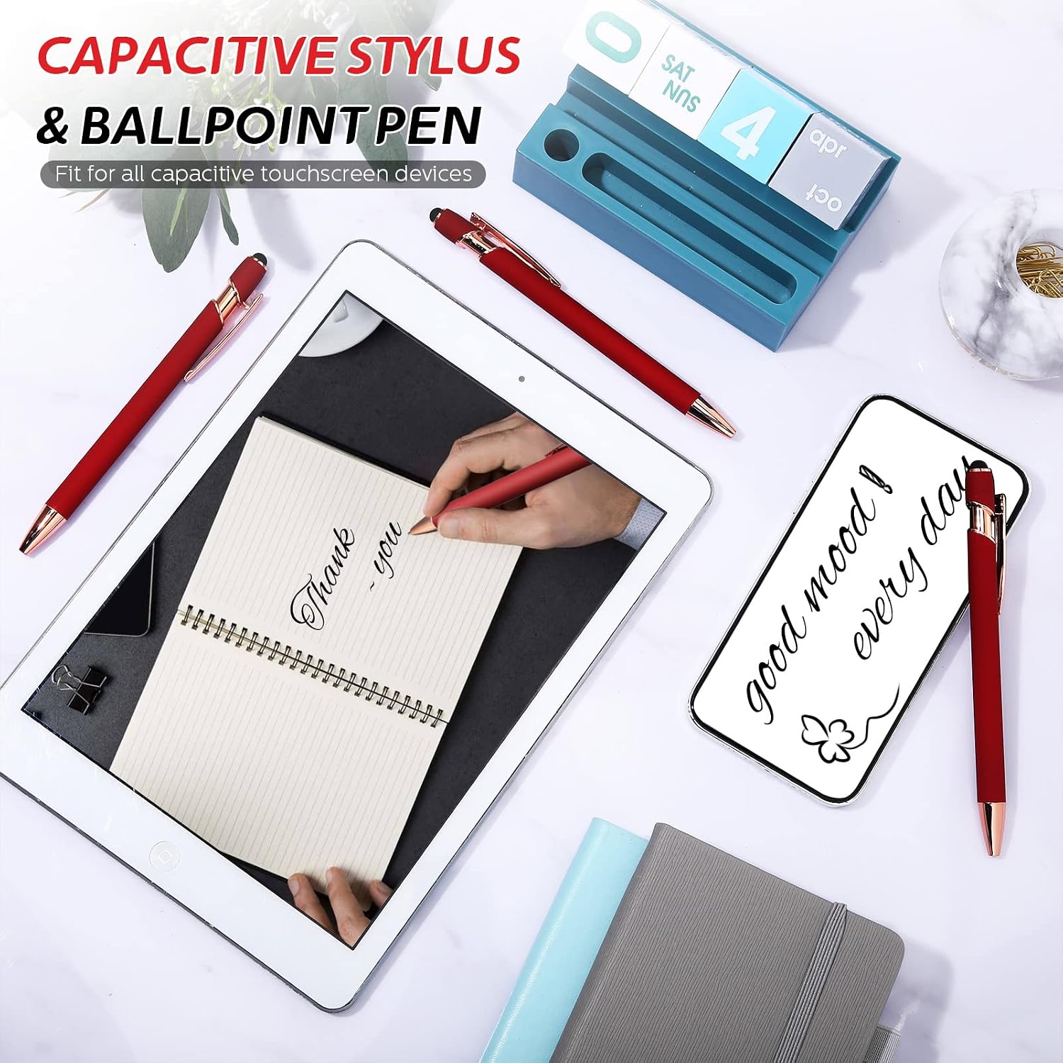 Tenare 12 Pcs Metal Pen with Stylus Tip, Wine Red and Rose Gold image 4