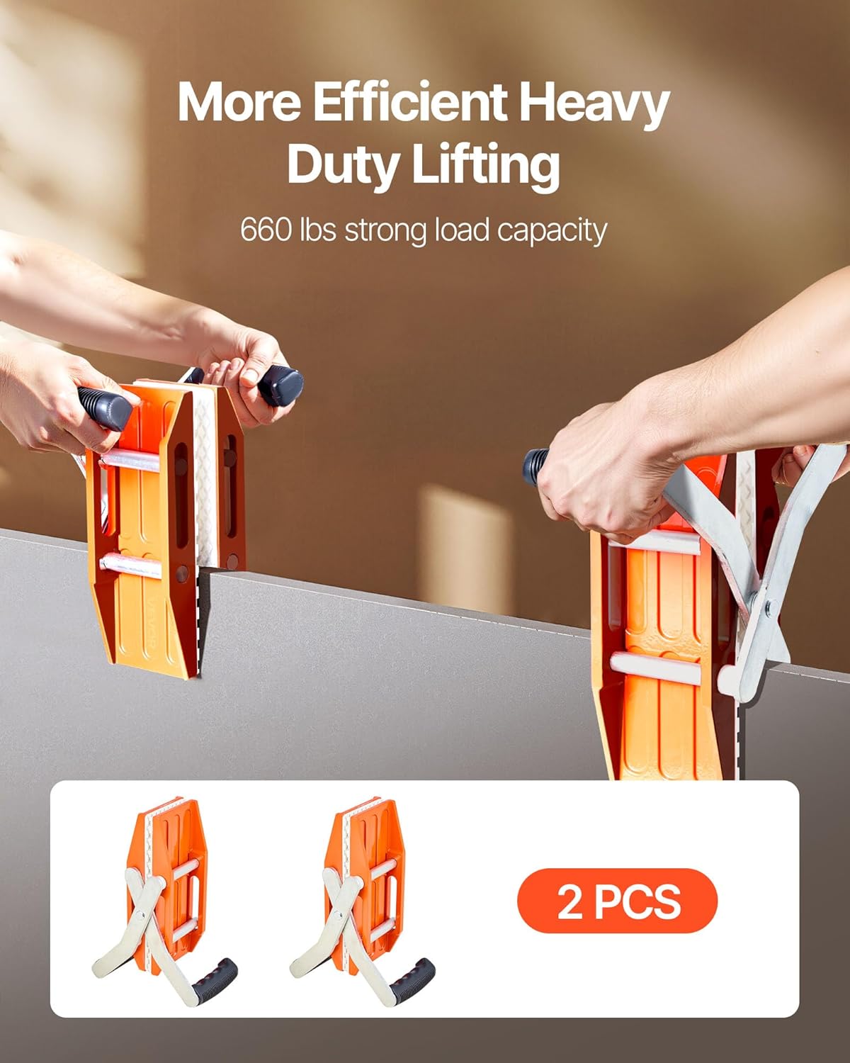VEVOR Double Handed Stone Carrying Clamps, 660 lbs Load Capacity, 2 Pack Granite Panel Carriers Lifting Tools with Rubber-lined (0-2.36 Inches), Heavy Duty lifting Clamps for Plywood, Glass, Granite
