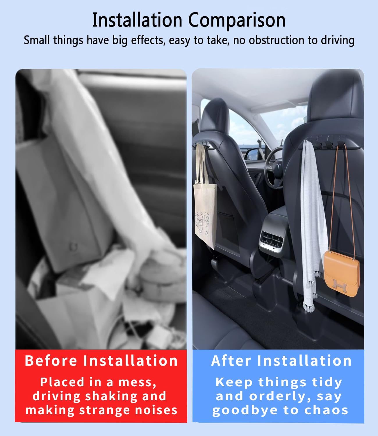 Custom fit for Tesla Model Y 3 S X Car Seat Back Hooks Handbag Backpack Grocery Bag Hangers — view 4