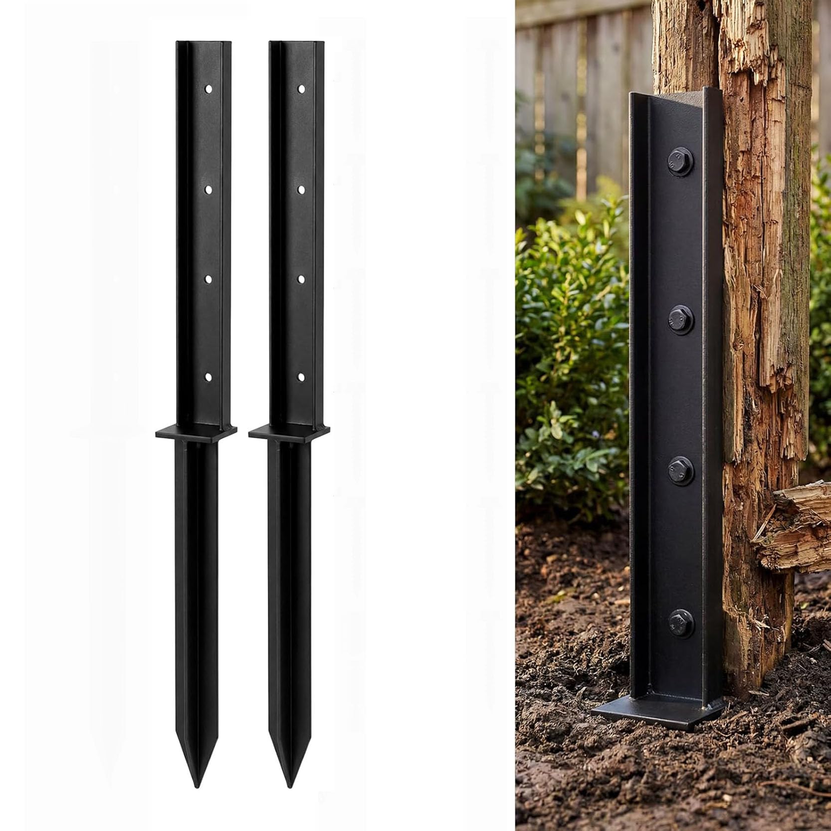 LQSYBHD Heavy Duty Fence Post Anchor Ground Stakes Fence Post Repair Kit Quick Fix Broken/Leaning 4x4/6x6 Wood Posts for Repair Tilted Broken Wood Support (Size:2pcs)