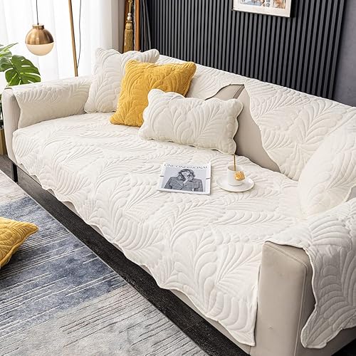 Miniatura 4 de vctops Funda de sofá acolchada con hojas de felpilla con borde festoneado, súper suave, antideslizante, protector de muebles para mascotas, niños,