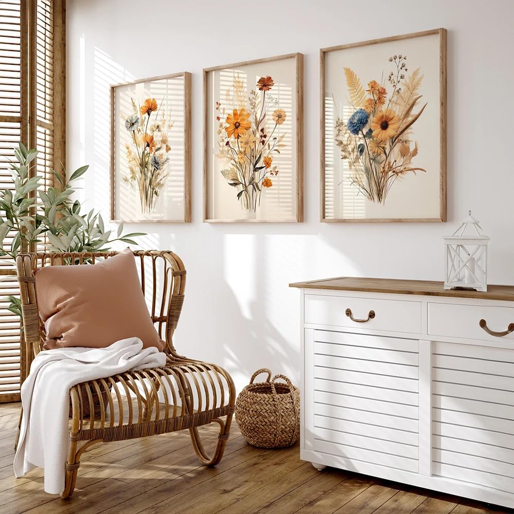 WBYZAC Wall Pictures-Abstract Watercolor Wildflower Flower Poster Colorful Floral Prints Modern Boho Minimalist Wall Art Canvas Painting Picture Bedroom Decor-30 * 50cm*3PCS (No Frame)