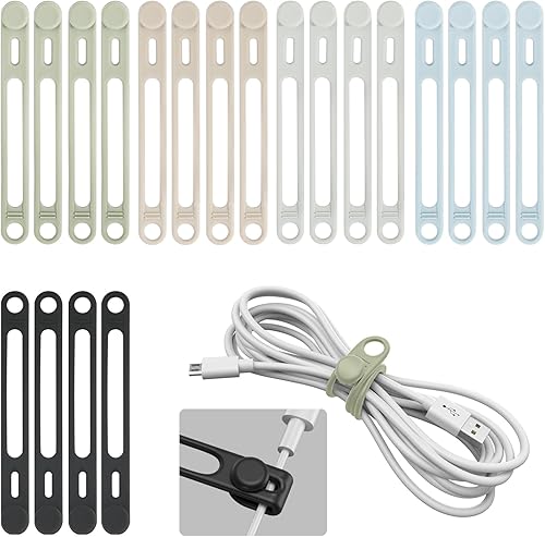 Kanemc - Paquete de 20 bridas para cables reutilizables de silicona, organizadores de cables eléctricos para empaquetar auriculares, cargador de disponible en Yaxa Guatemala