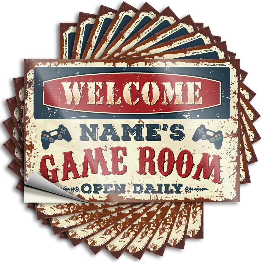 Custom Game Room Sticker 5x7in – Personalized Your Name Game Room Vintage Vinyl Decal for Laptop, Water Bottle, Man Cave, Basement, Bar – Unique Gift for Gamers, Husband, Dad