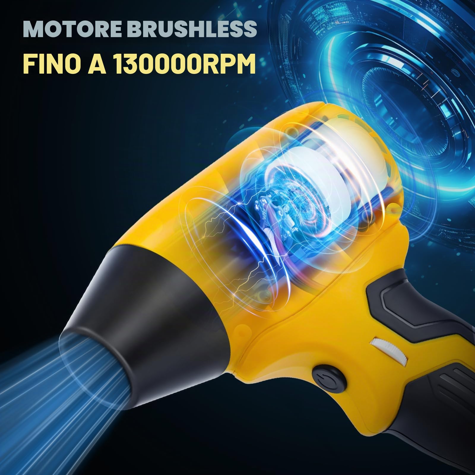 Mini soffiatore a foglia compatibile con batteria Dewalt 20 V, 130.000 giri/min, motore senza spazzole, velocità del vento 30 m/s, 5 ugelli per soffiatore a foglie, pulizia auto (senza batteria)