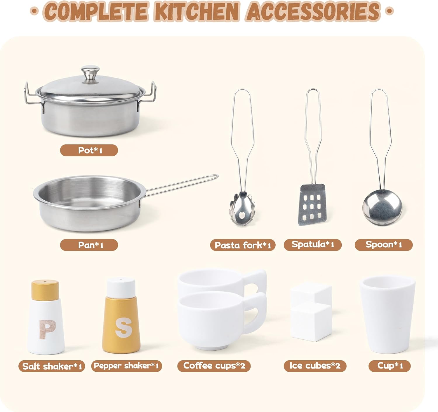 A child placing a toy pizza into the open oven of the play kitchen.