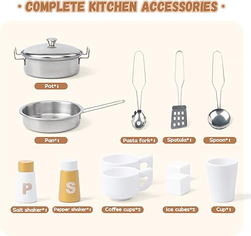 Miniatura 5 de Juego de cocina interactivo de madera para niños, luces y sonidos realistas, diseño de esquina con 8 accesorios, regalo para niñas y niños a partir