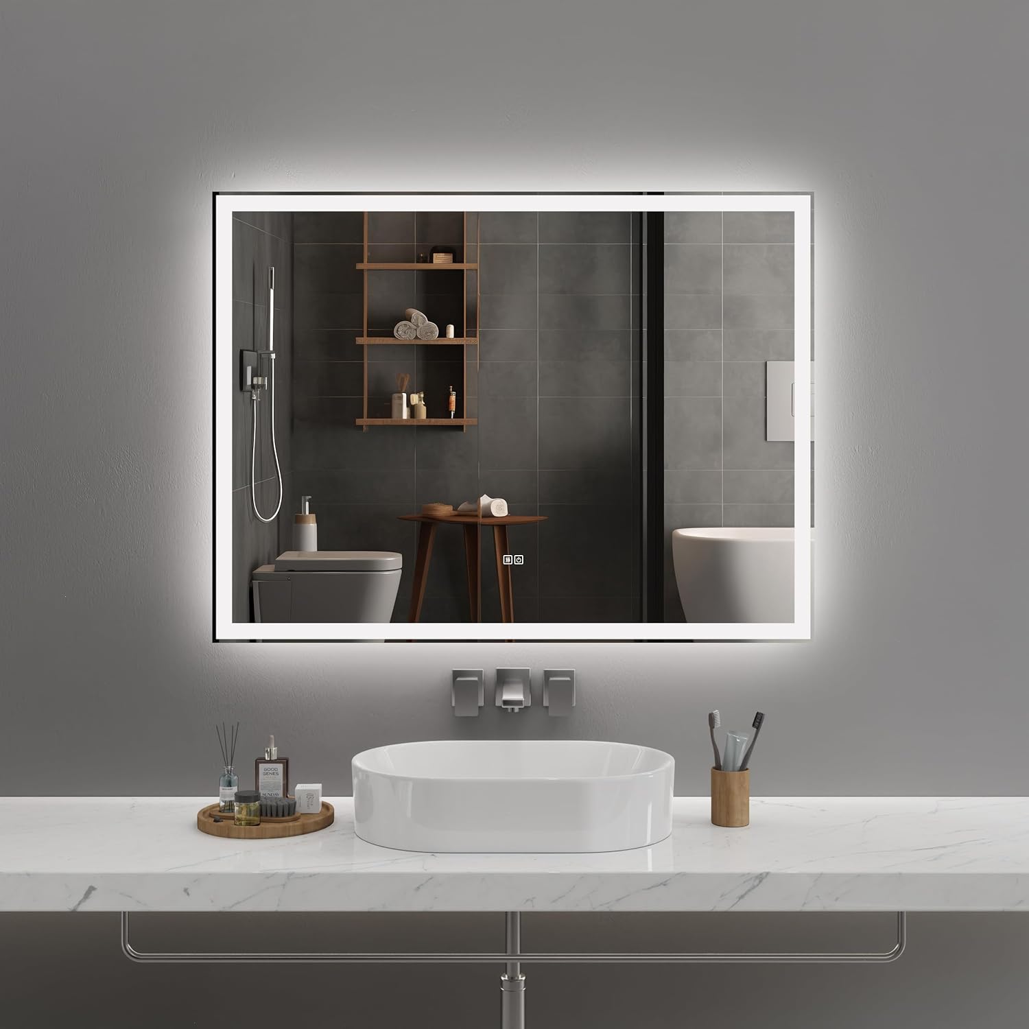 48"x36" Modern LED Smart Mirror Bathroom Mirror, Front Lit & Back Lit with 3 Color Adjustable, Memory Function, Anti-Fog, Time Mode Control[Unable to Ship on Weekends]