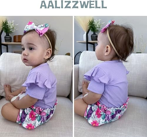 Miniatura 3 de Aalizzwell Traje de verano con pantalón corto y acanalado para bebé niña
