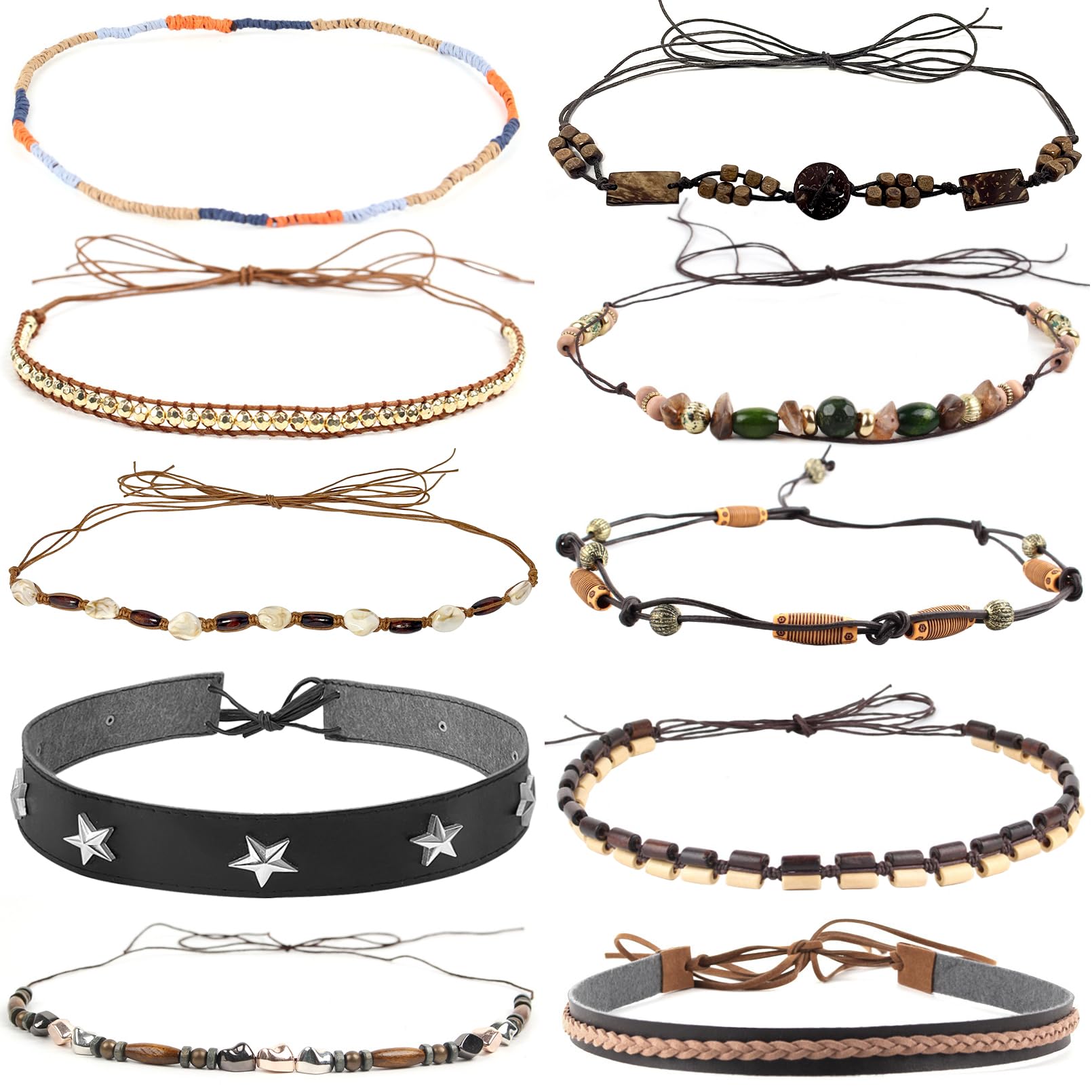 nemokamai 10 PCS Cowboy Hat Bands for Men Women, Leather Hatbands Belt for Cowboy/Western/Fedora/Cowgirl/Straw Hats