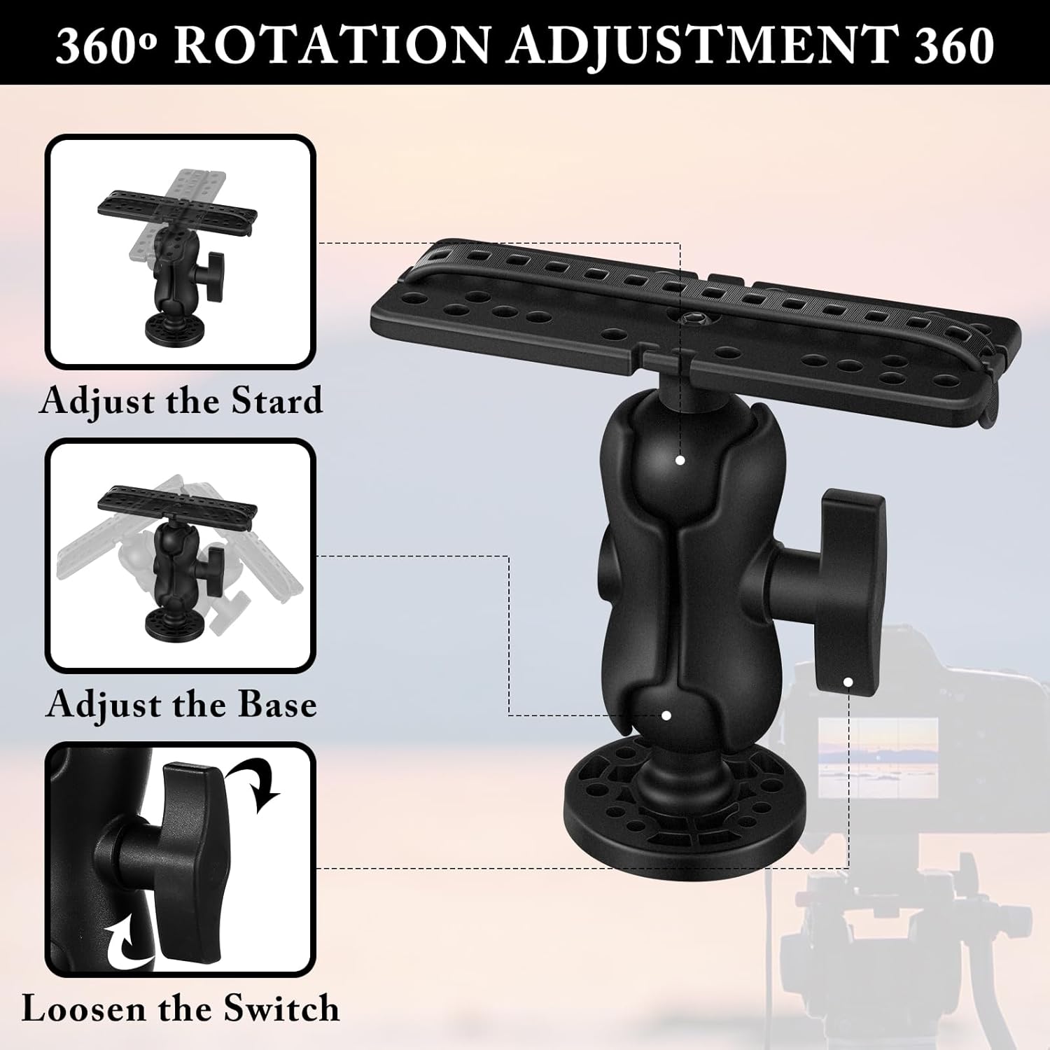 Novabright 2 Sets Fish Finder Mount Base with Screws, 360° Rotation Ball Mount Fish Finder Bracket Nylon & Stainless Steel for Marine Boat Kayak Pontoon Canoe, Compatible with Garmin