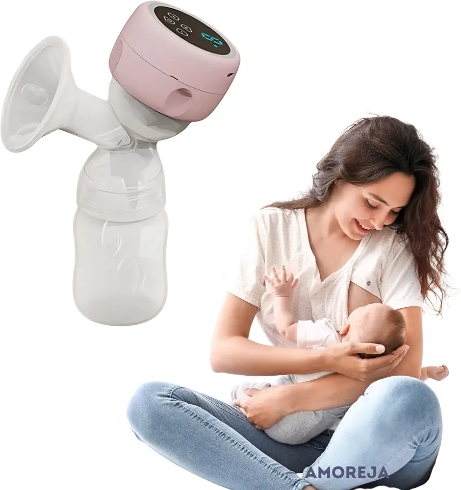 AMOREJA Bomba de Tirar Leite Elétrica Portátil e Silenciosa – 4 Modos para Extração Perfeita em Qualquer Lugar! (Rosa)
