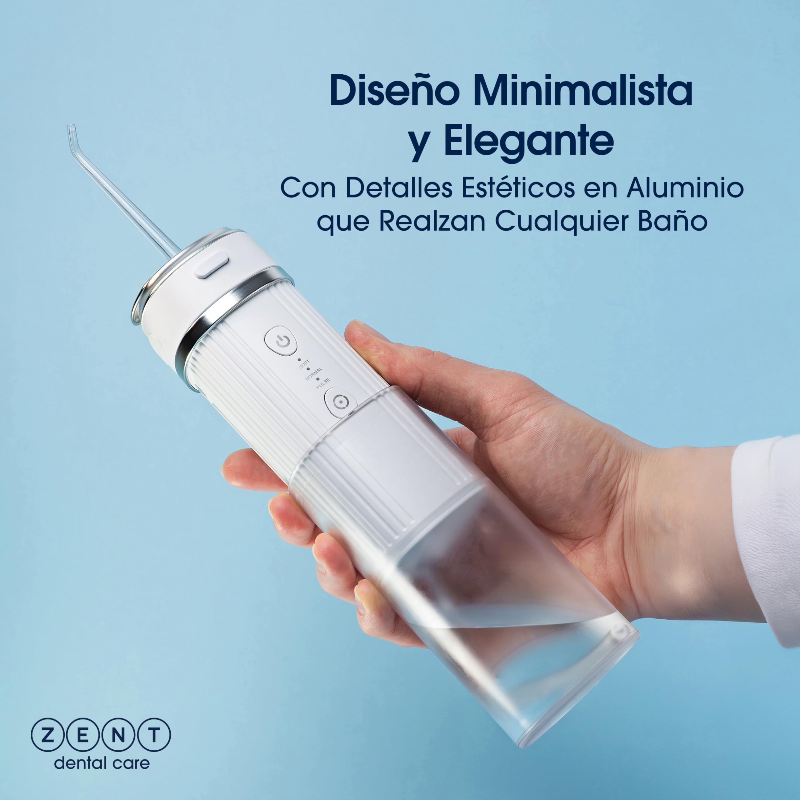 ZENT Stream+ Irrigador Bucal viaje con tecnología rotativa avanzada de 360° | Irrigador dental portatil, 3 Boquillas, Presión ajustable, Limpia quitar sarro dientes, Batería duradera, IPX7 Impermeable