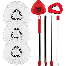 Spin Mop Replacement Head with 1 Rotating Base and 1 Handle and 1 Brush - EasyWring Mop Refills Head Compatible with Rotating Triangle Spinmop Cleaning