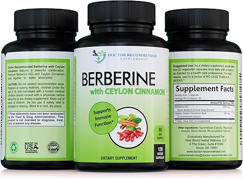 Miniatura 5 de Berberina con canela de Ceilán, 1200 mg de berberina y 100 mg de canela de Ceilán orgánica, 120 cápsulas vegetales, sistema inmunológico saludable,