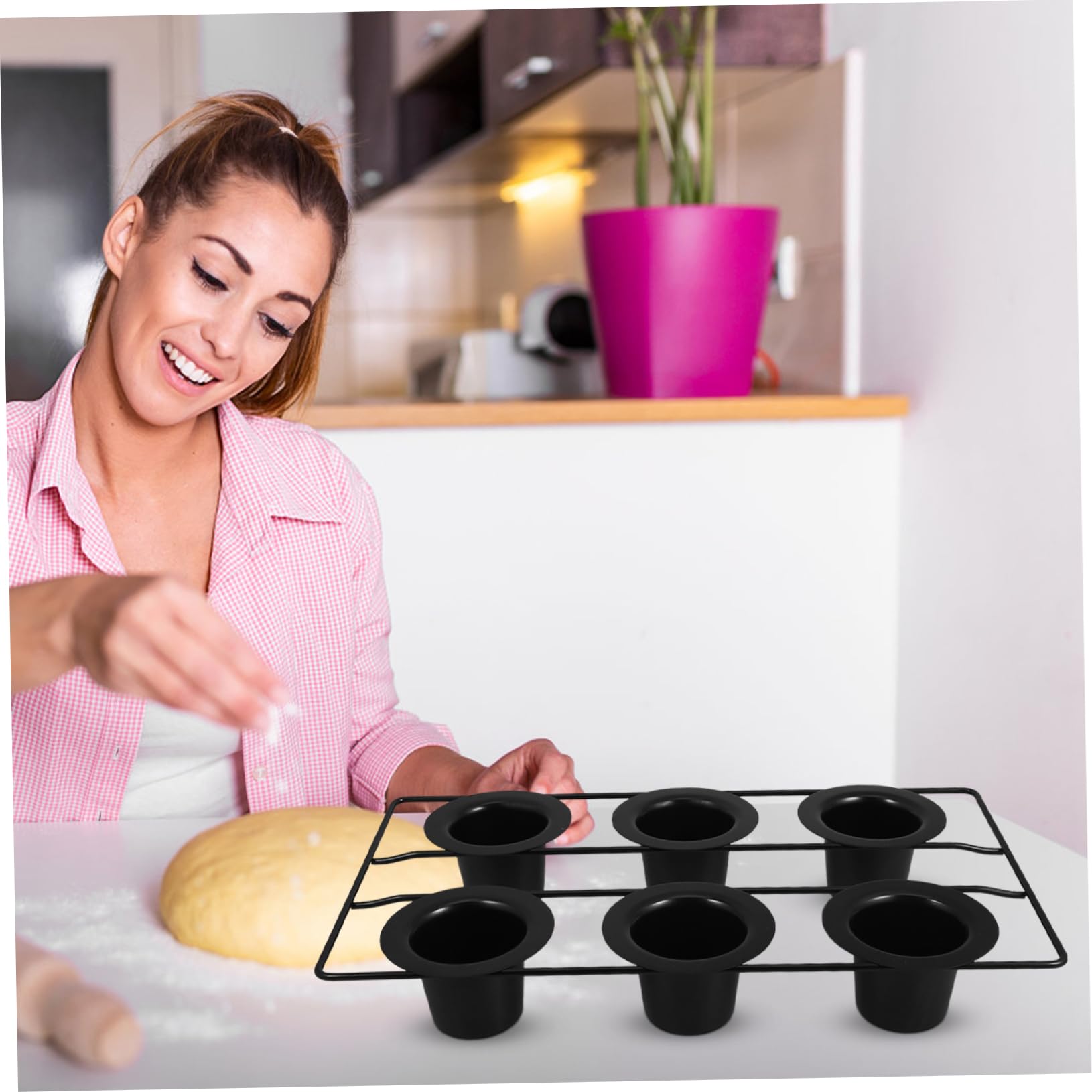 Moule à Muffins Profond Noir en Acier au Carbone 6 Cups