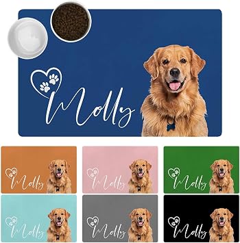 Personalized Dog & Cat Feeding Mat with Photo & Name - Non-Slip Backing, Waterproof Customized Mat Gifts for Pet Lovers