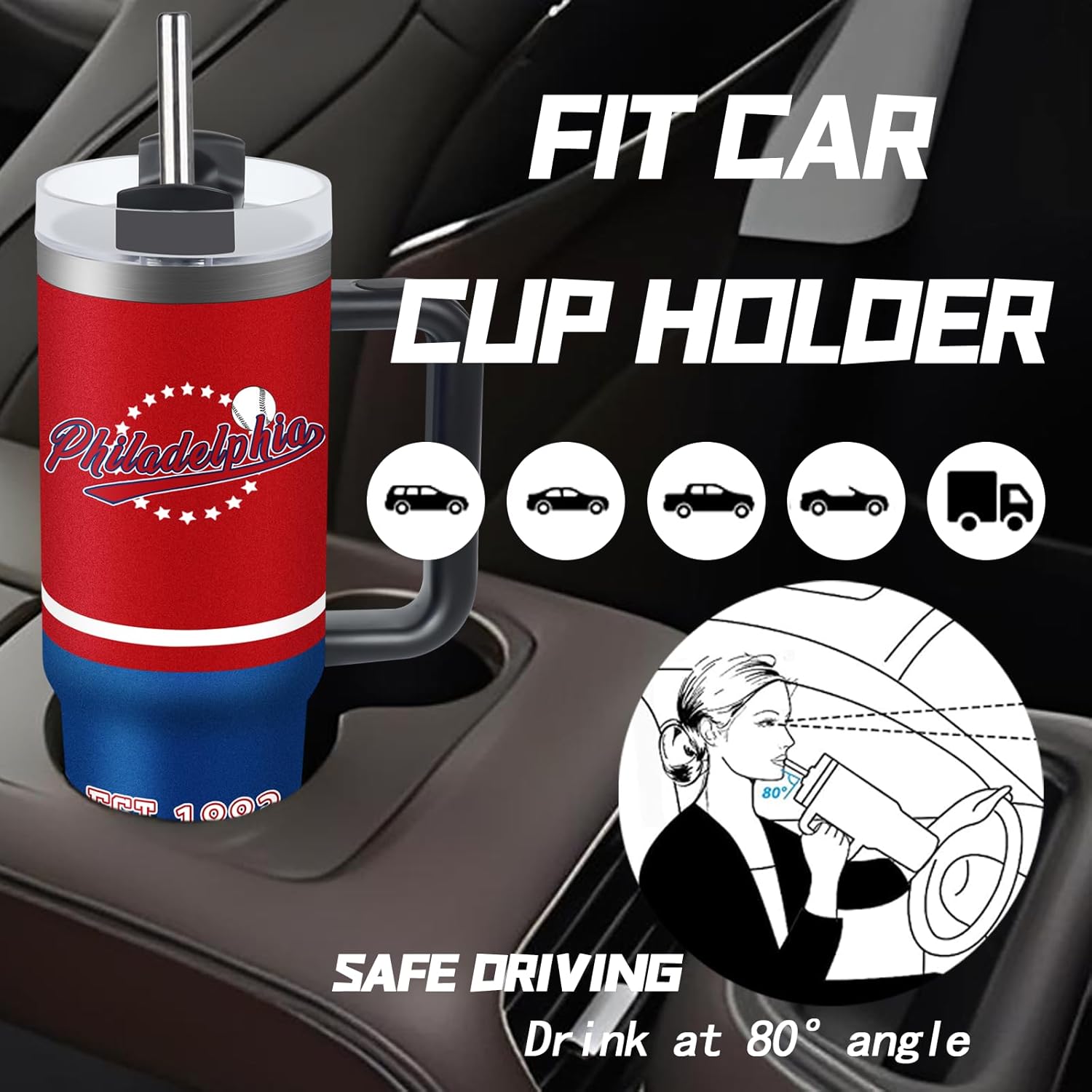 Tumbler 40oz Straight Skinny Car Cups With Insulated Cup Sleeve Portable Handle, Sports Travel Coffee Mug, Stainless Steel, Insulated,Classic Collection Gifts for Fans - Image 6