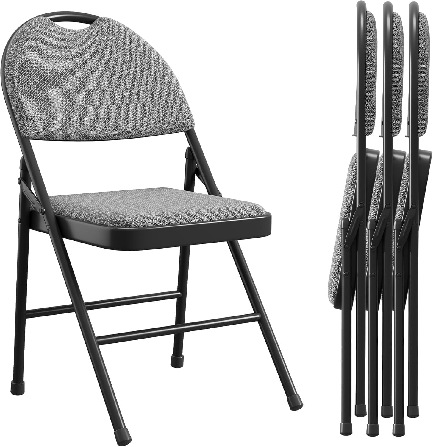Folding Chairs 4 Pack, Metal Foldable Chair with Cushion and Non-Slip Feet Pads, Linen Party Chairs for Indoors and Outdoors, Meeting Room, Dining Room